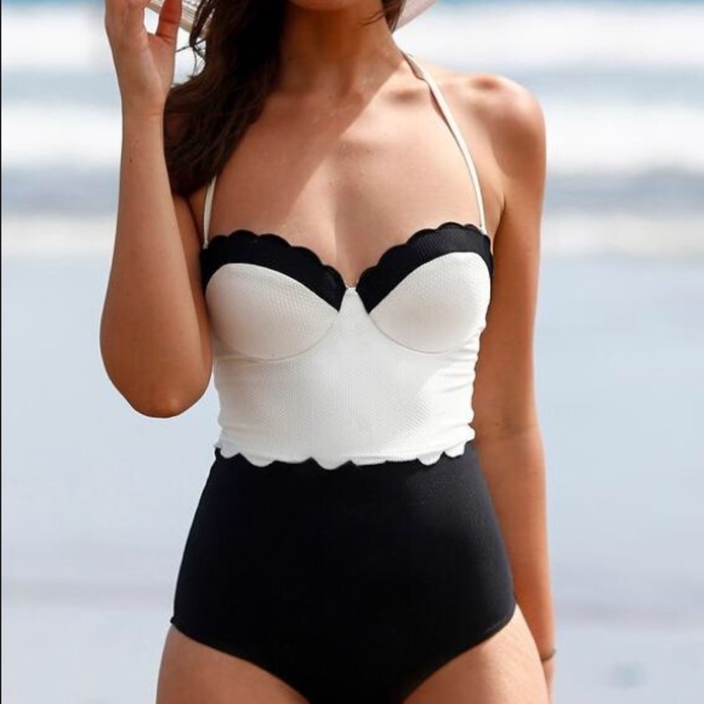 scalloped one piece bathing suit